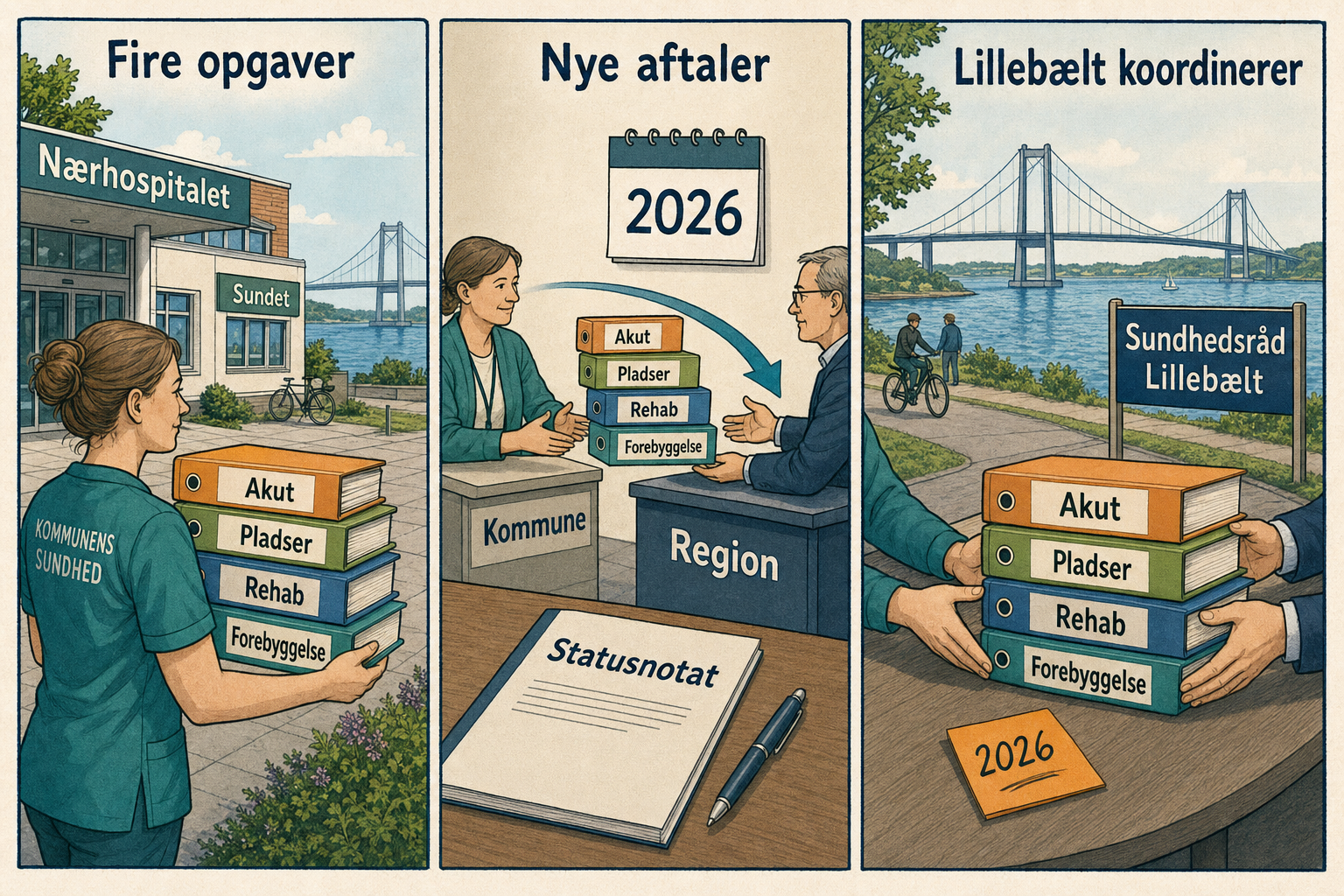 Illustration til: Fire sundhedsopgaver på vej væk fra kommunen: her er status før nye aftaler