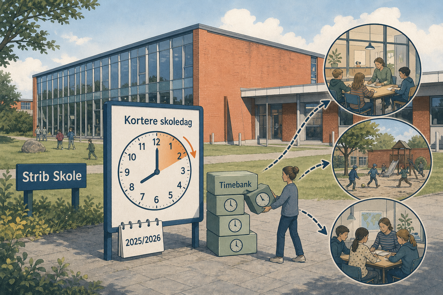 Illustration til: Kortere skoledage breder sig: Næsten alle klassetrin i Middelfart er med