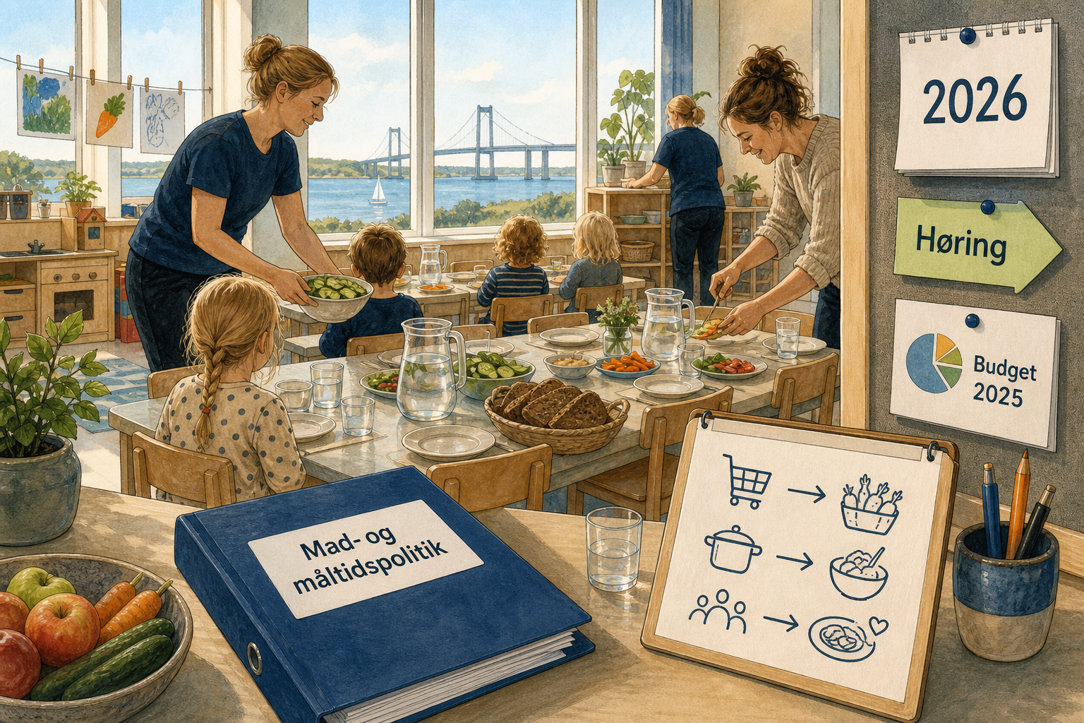 Illustration til: Ny mad- og måltidspolitik på vej i dagtilbud: arbejdsgruppe får grønt lys