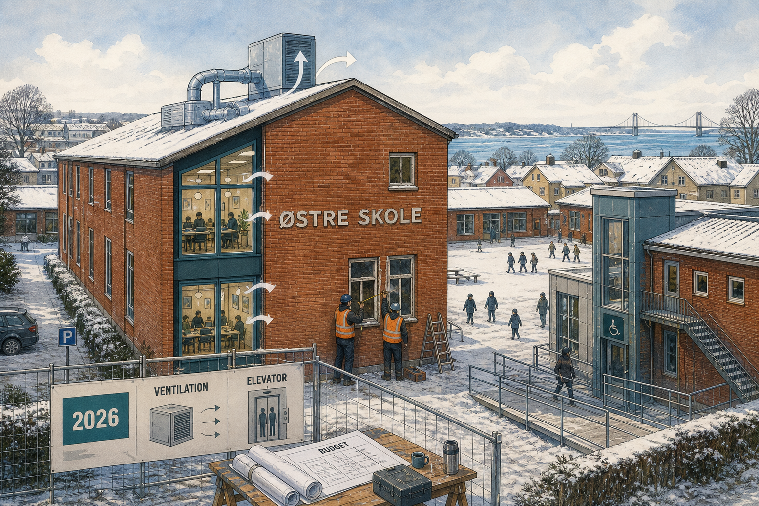 Illustration til: Renovering af Østre Skole: Nye vinduer, ventilation og elevator på vej