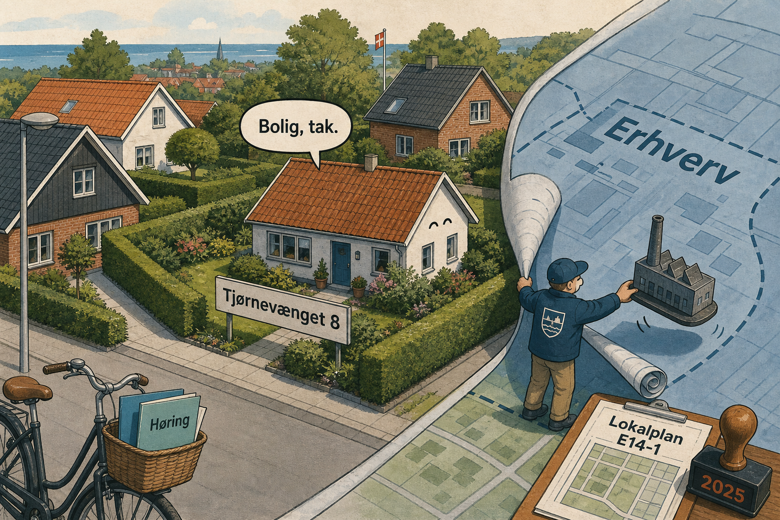 Illustration til: Tjørnevænget 8 tages ud af erhvervsplan: Boligstatus fastholdes i Ejby