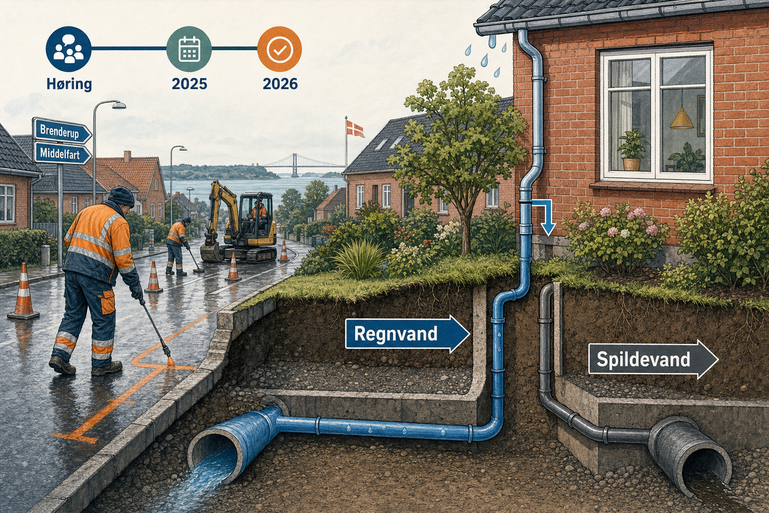 Illustration til: Nye kloakprojekter på vej: Flere boligejere skal separere regn- og spildevand