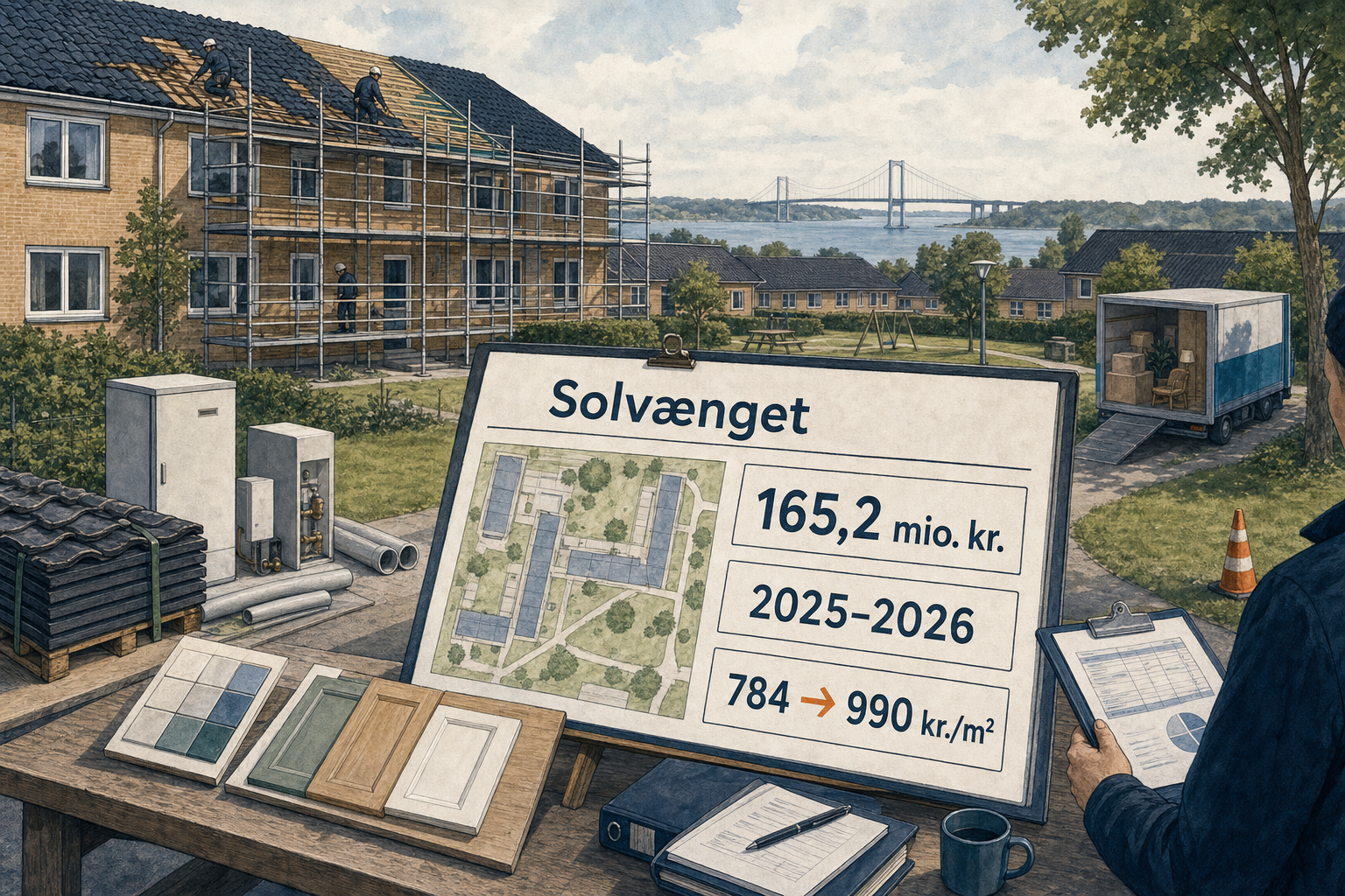 Illustration til: Solvænget får renoveringsplan til 165,2 mio. kr. – huslejen stiger