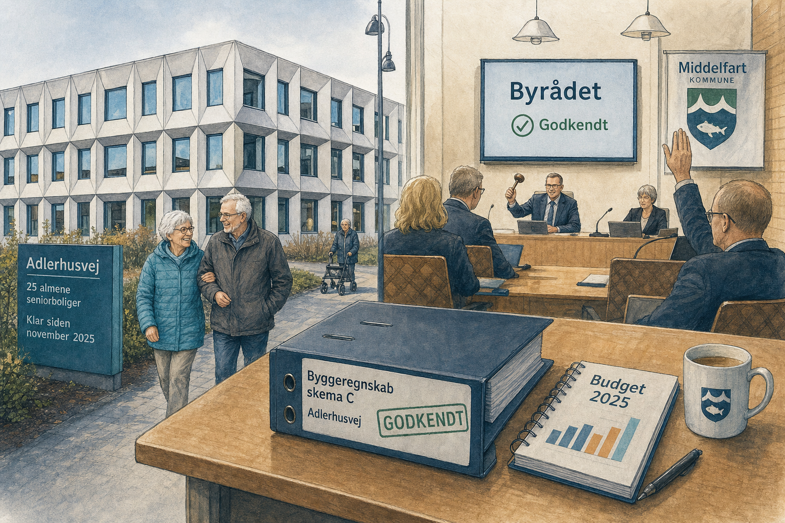Illustration til: Byggeregnskab godkendt for 25 seniorboliger på Adlerhusvej