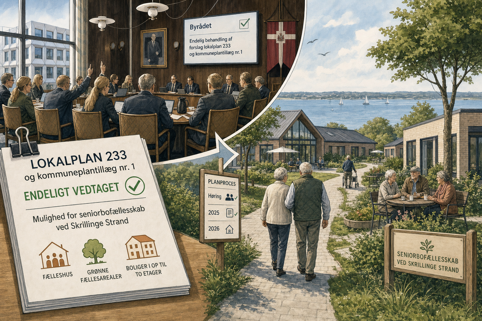 Illustration til: Byrådet har vedtaget lokalplan for seniorboliger ved Skrillinge Strand
