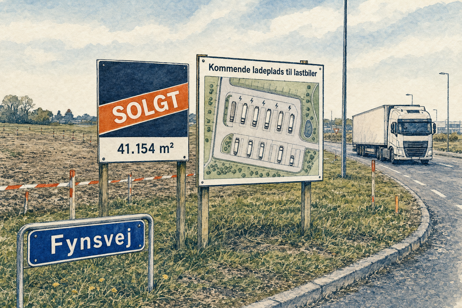 Illustration til: Erhvervsgrund ved Fynsvej solgt: Lastbiler skal parkere og lade op