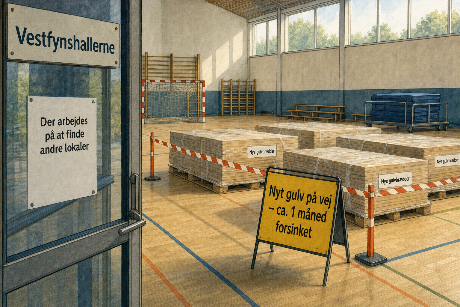 Illustration til: Gulvet i Vestfynshallerne cirka en måned forsinket og ventes dyrere