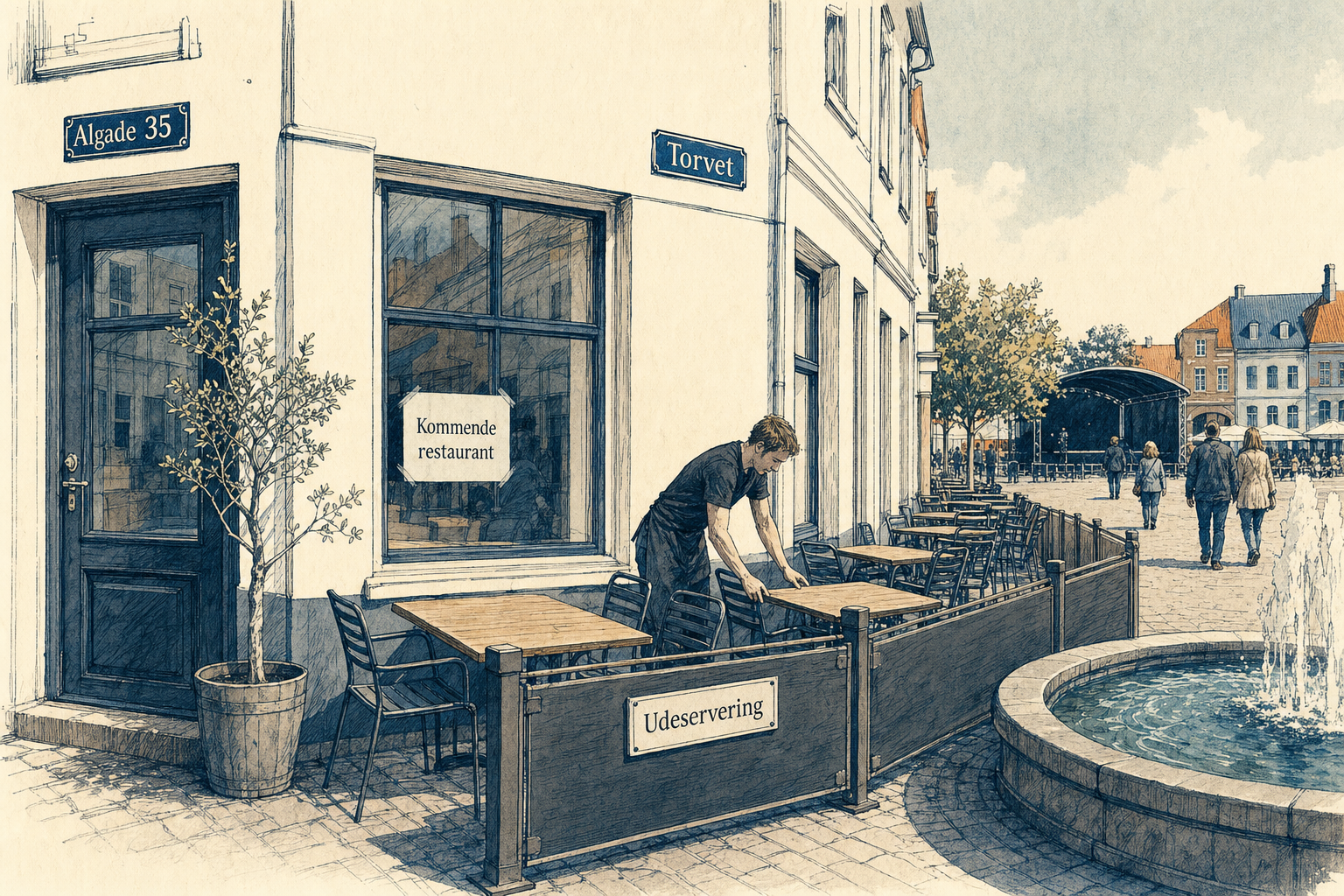 Illustration til: Kommende restaurant på Algade 35 får ja til udeservering på Torvet