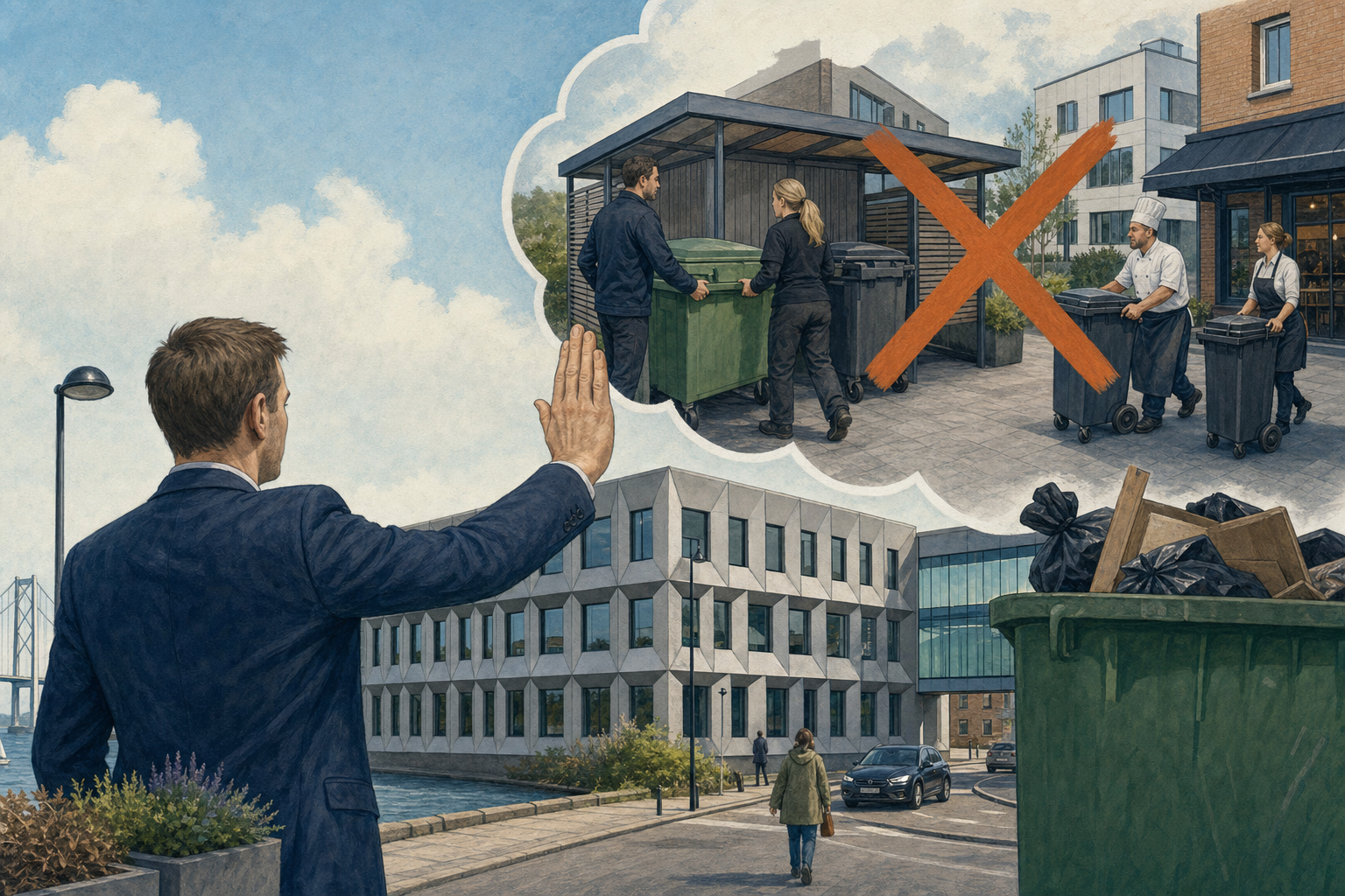 Illustration til: Kommunen opgiver fælles erhvervsaffaldsløsning i Middelfart midtby