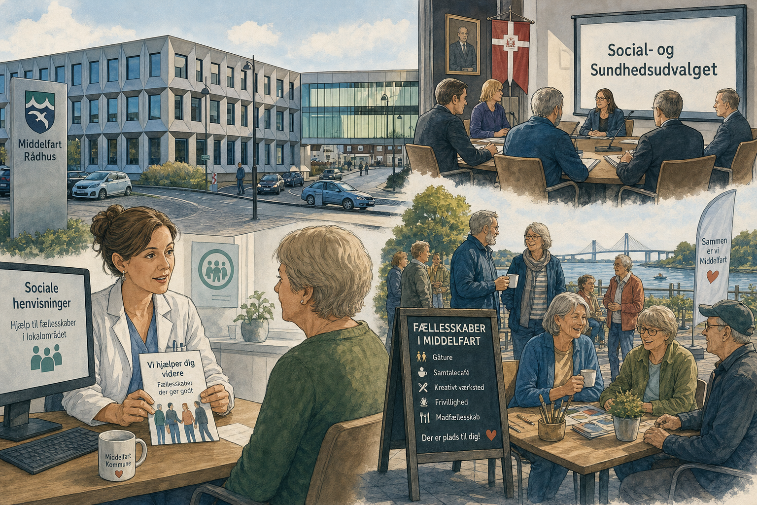 Illustration til: Ny prøveordning skal hjælpe ensomme borgere ind i lokale fællesskaber